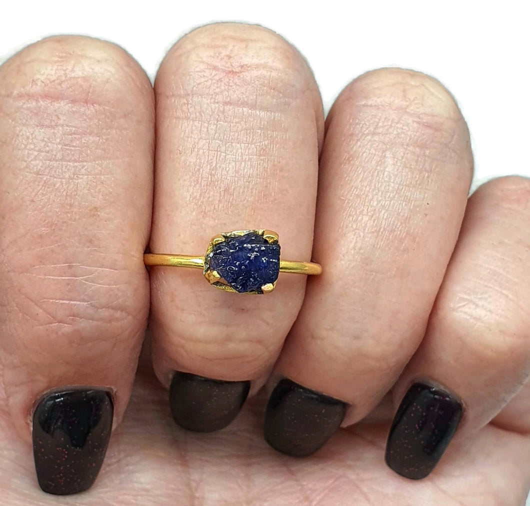 Blue Sapphire Ring, Size 9, Sterling Silver, 14K Gold plated - GemzAustralia 