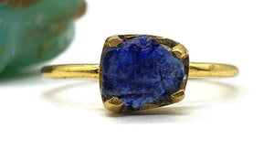 Blue Sapphire Ring, Size 9, Sterling Silver, 14K Gold plated - GemzAustralia 