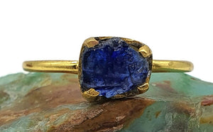 Blue Sapphire Ring, Size 9, Sterling Silver, 14K Gold plated - GemzAustralia 