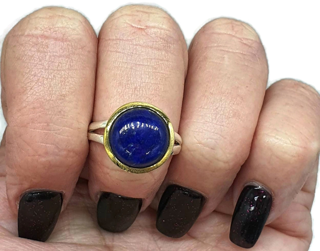 Lapis Lazuli Ring, Size 9, Three Tone, 18k gold & rose gold plate, Sterling Silver - GemzAustralia 