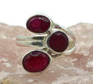 Ruby Ring, Size 7, Sterling Silver, Three Stone Ring, July Birthstone - GemzAustralia 