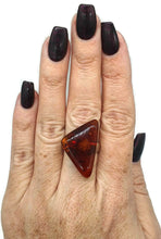 Load image into Gallery viewer, Amber Ring, size 9.5, Sterling Silver, Adjustable, Triangle Shaped - GemzAustralia 