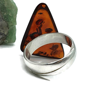 Amber Ring, size 9.5, Sterling Silver, Adjustable, Triangle Shaped - GemzAustralia 