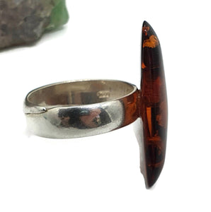 Amber Ring, size 9.5, Sterling Silver, Adjustable, Triangle Shaped - GemzAustralia 