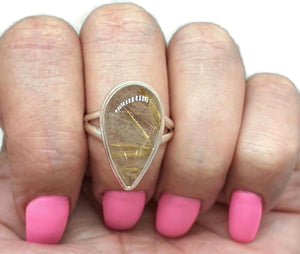 Golden Rutilated Quartz Ring, Size 9, Sterling Silver - GemzAustralia 