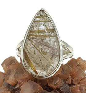 Golden Rutilated Quartz Ring, Size 9, Sterling Silver - GemzAustralia 