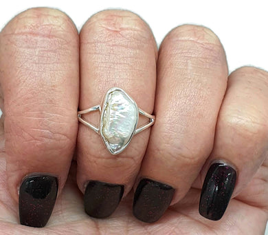 Biwa Pearl Ring, Size 8, Sterling Silver, Bridal Jewellery - GemzAustralia 