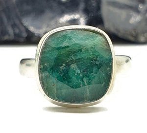 Emerald Ring, Size 7.75, Sterling Silver, Square Shaped, May Birthstone - GemzAustralia 