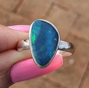 Australian Opal Ring, Size 8.5, Sterling Silver - GemzAustralia 