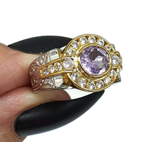 Amethyst Ring, size 7.25, Sterling Silver, Two Tone - GemzAustralia 