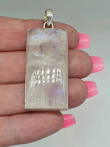 Rainbow Moonstone Pendant, Large Rectangle Shape - GemzAustralia 