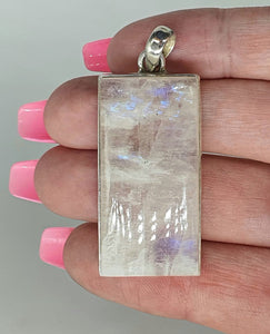 Rainbow Moonstone Pendant, Large Rectangle Shape - GemzAustralia 