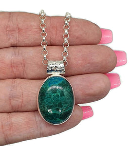 Chrysocolla Pendant, Oval Shaped, Sterling Silver - GemzAustralia 