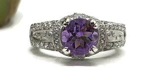 Amethyst Ring, size 6.75, Sterling Silver, Round Brilliant Cut - GemzAustralia 