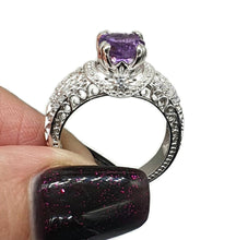 Load image into Gallery viewer, Amethyst Ring, size 6.75, Sterling Silver, Round Brilliant Cut - GemzAustralia 