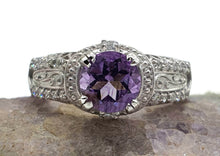 Load image into Gallery viewer, Amethyst Ring, size 6.75, Sterling Silver, Round Brilliant Cut - GemzAustralia 