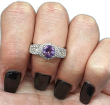 Load image into Gallery viewer, Amethyst Ring, size 6.75, Sterling Silver, Round Brilliant Cut - GemzAustralia 