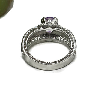 Amethyst Ring, size 6.75, Sterling Silver, Round Brilliant Cut - GemzAustralia 