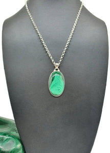 Malachite Pendant, Sterling Silver, Oval Shaped, Scorpio & Capricorn - GemzAustralia 