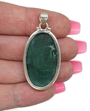 Load image into Gallery viewer, Malachite Pendant, Sterling Silver, Oval Shaped, Scorpio &amp; Capricorn - GemzAustralia 