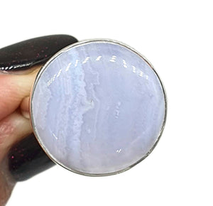 Blue Lace Agate Ring, Size 9, Sterling Silver, Round Shape - GemzAustralia 