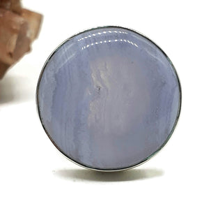 Blue Lace Agate Ring, Size 9, Sterling Silver, Round Shape - GemzAustralia 