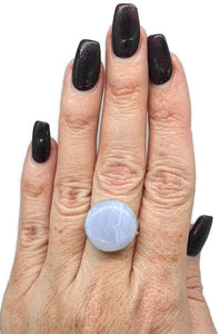 Blue Lace Agate Ring, Size 9, Sterling Silver, Round Shape - GemzAustralia 