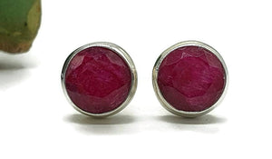 Round Ruby Studs, Sterling Silver, July Birthstone - GemzAustralia 