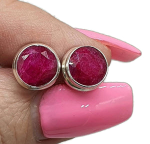 Round Ruby Studs, Sterling Silver, July Birthstone - GemzAustralia 