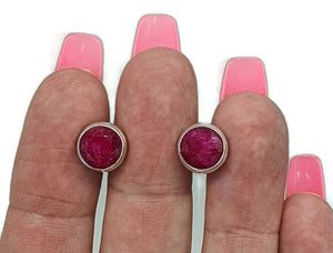 Round Ruby Studs, Sterling Silver, July Birthstone - GemzAustralia 