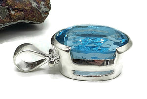 AAA+ Swiss Blue Topaz Pendant, 38 carats, Sterling Silver - GemzAustralia 
