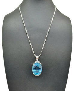 AAA+ Swiss Blue Topaz Pendant, 38 carats, Sterling Silver - GemzAustralia 