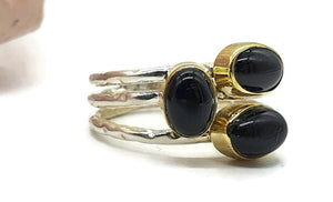 Two tone Black Onyx Ring, Size 8.25, Sterling Silver, 18K Gold Plated - GemzAustralia 