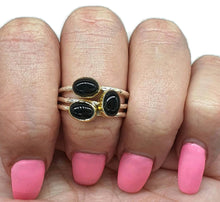 Load image into Gallery viewer, Two tone Black Onyx Ring, Size 8.25, Sterling Silver, 18K Gold Plated - GemzAustralia 