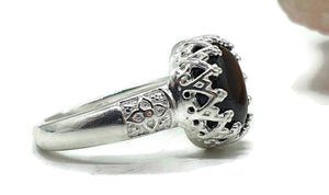 Black Onyx Crown Ring, Size 8, Sterling Silver, Heart Design - GemzAustralia 