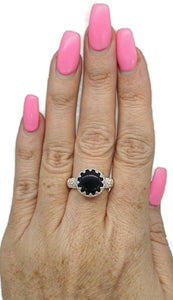 Black Onyx Crown Ring, Size 8, Sterling Silver, Heart Design - GemzAustralia 