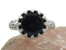 Load image into Gallery viewer, Black Onyx Crown Ring, Size 8, Sterling Silver, Heart Design - GemzAustralia 