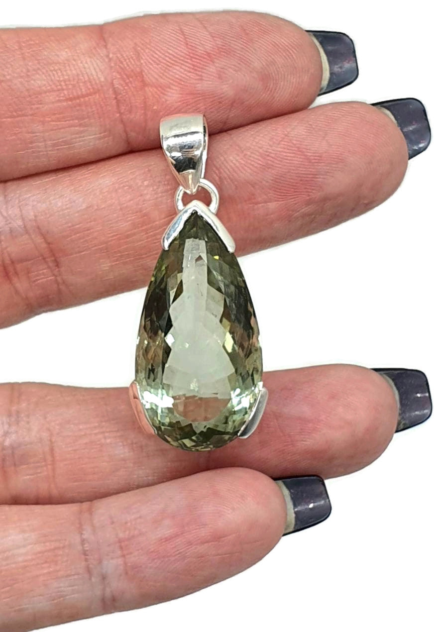 Prasiolite Pendant, Green Amethyst Gemstone, 28 carats, Sterling Silver - GemzAustralia 