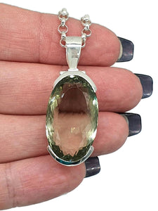 Green AMETHYST Pendant, 30 carats, Long Oval Stone, Sterling Silver - GemzAustralia 