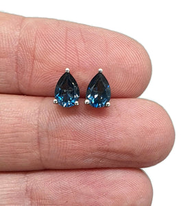 London Blue Topaz Studs, Sterling Silver, December Birthstone - GemzAustralia 