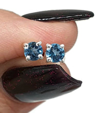 Load image into Gallery viewer, Round Brilliant cut, London Blue Topaz Studs, Sterling Silver - GemzAustralia 