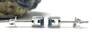 Round Brilliant cut, London Blue Topaz Studs, Sterling Silver - GemzAustralia 