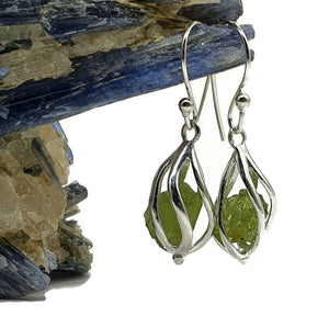 Raw Peridot Cage Earrings, Sterling Silver, August Birthstone - GemzAustralia 