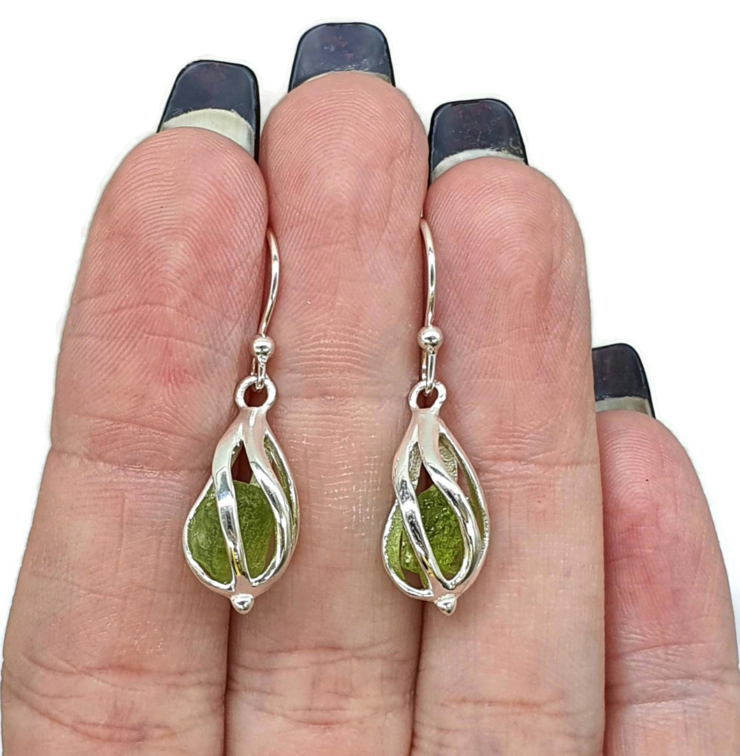 Raw Peridot Cage Earrings, Sterling Silver, August Birthstone - GemzAustralia 