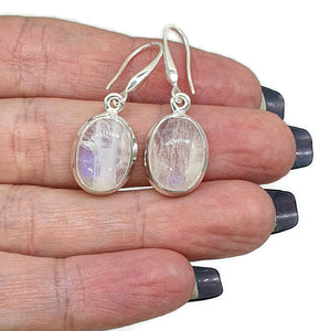 Rainbow Moonstone Earrings, Oval Shaped, Sterling Silver - GemzAustralia 