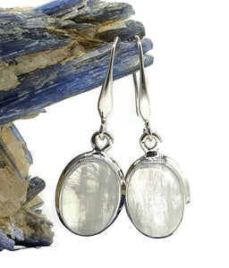 Rainbow Moonstone Earrings, Oval Shaped, Sterling Silver - GemzAustralia 