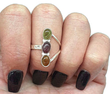 Load image into Gallery viewer, Three Stone Tourmaline Ring, Size 8, Sterling Silver - GemzAustralia 