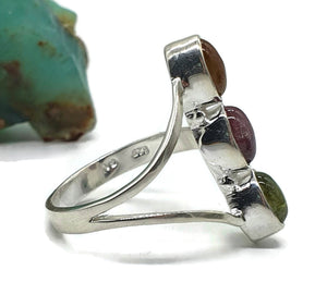 Three Stone Tourmaline Ring, Size 8, Sterling Silver - GemzAustralia 