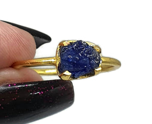 Blue Sapphire Ring, Size 9, Sterling Silver, 14K Gold plated - GemzAustralia 