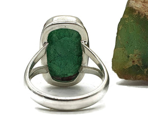 Emerald Ring, Size 8.75, Sterling Silver, Rectangle Shaped - GemzAustralia 